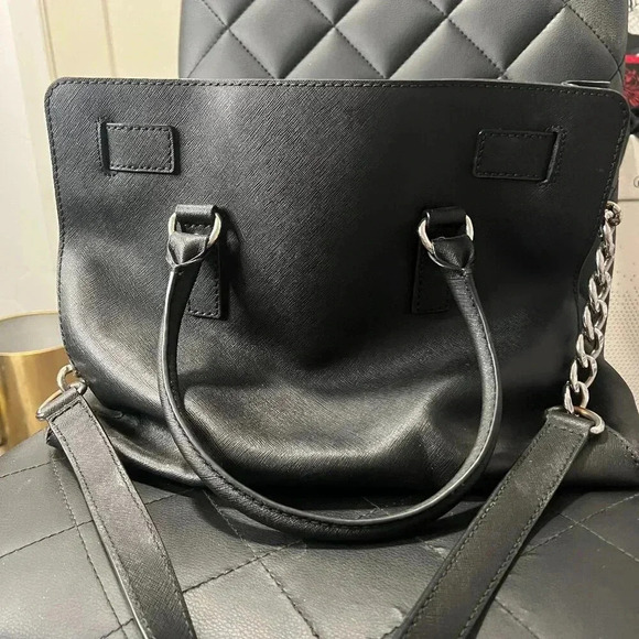 Michael Kors Hamilton Saffiano Leather Medium Satchel, Black w/ Silver Hardware - Picture 4 of 6